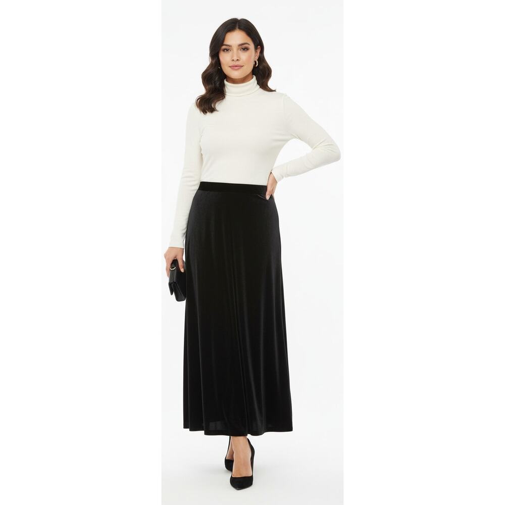 Vintage Black Velvet Holiday Winter Fall Elastic Waist Long Maxi Length Woman XL